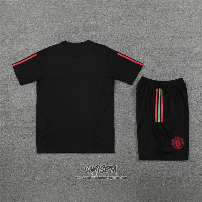 Chandal del Manchester United 2023-2024 Manga Corta Negro - Pantalon Corto